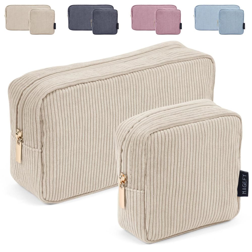 Makeup Bag For Purse, 2 Pcs Corduroy Cosmetic Bag For Girls Women Small Travel🤩